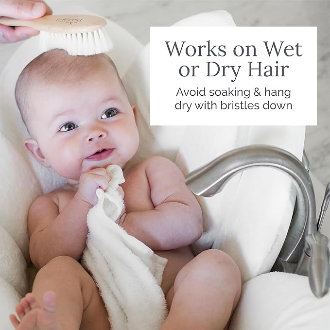 Natemia Wooden Baby Hair Brush & Comb Set for Newborns - Soft Bristle, Toddler Cradle Cap Brush - Toddler Comb - Perfect Baby Shower Registry Gift Set