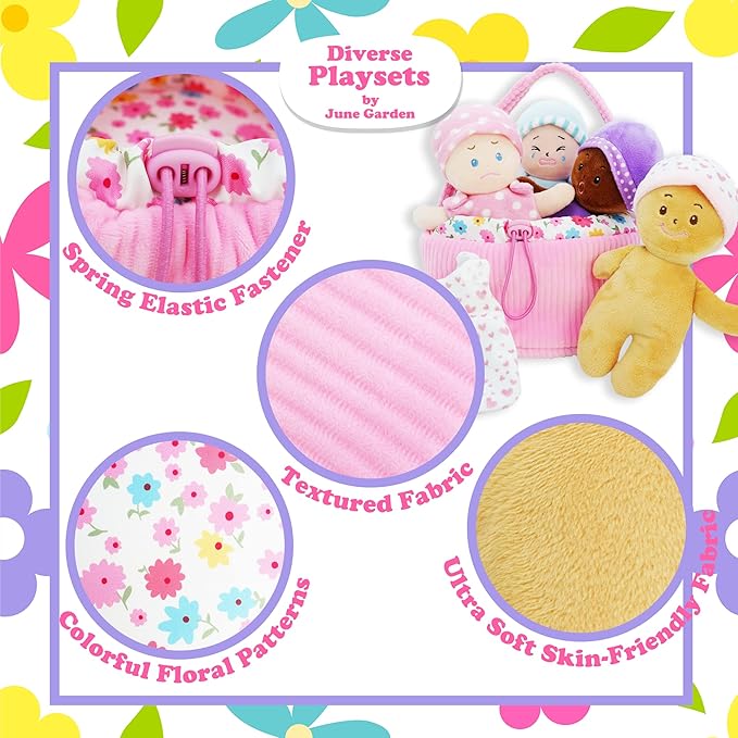 June Garden My First Basket Plush Baby Doll Set - 1 Basket 4 Multicultural