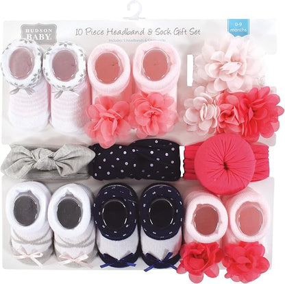 Hudson Baby Girl's Headband and Socks Giftset