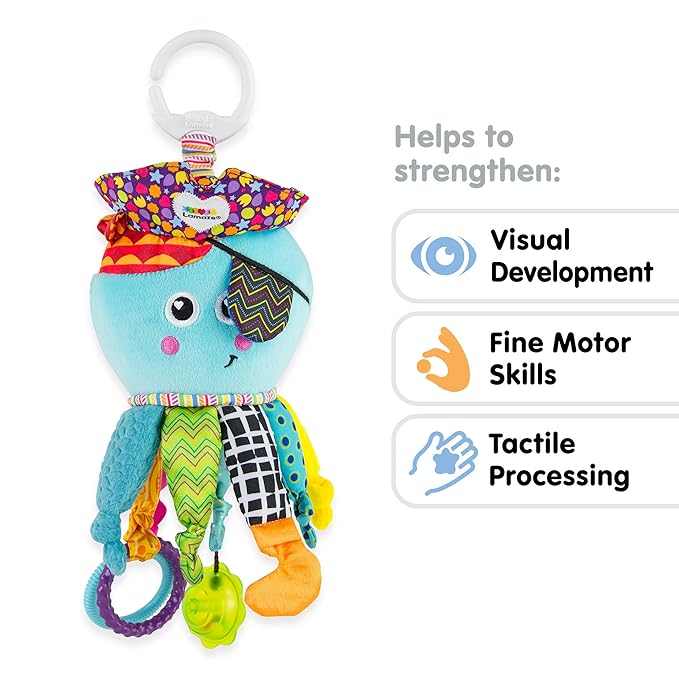 Lamaze Clip On Car Seat and Stroller Toy - Captain Calamari - Crinkle Car Seat Toys and Stroller Toys - Sensory Toys for Babies - Travel Toys for Car - Infant Toys Ages 0 Months and Up