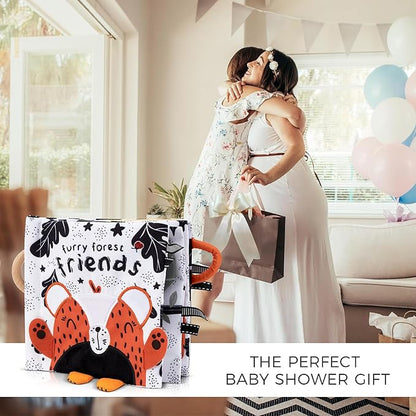 Soft Baby Book with Touch and Feel Pages - Cute Tummy Time Book for Babies 0-6 Months with Mirror & Crinkle Paper