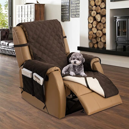 TOMORO Non-Slip Oversized Recliner Cover, 100% Waterproof Quilted Recliner Chair Slipcover Furniture Protector with Pockets, Washable Couch Cover with Elastic Straps for Kids and Pets