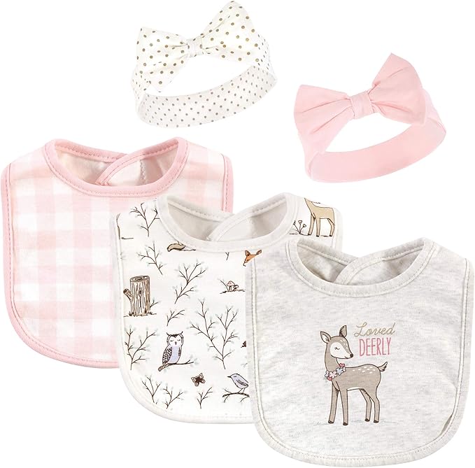 Hudson Baby Unisex BabyCotton Bib and Headband or Caps Set