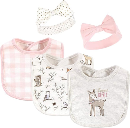 Hudson Baby Unisex BabyCotton Bib and Headband or Caps Set