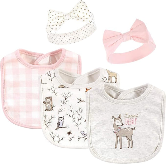 Hudson Baby Unisex BabyCotton Bib and Headband or Caps Set