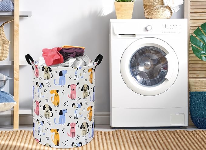 Round Dog Pattern Laundry Hamper Laundry Basket Storage Basket Organizer