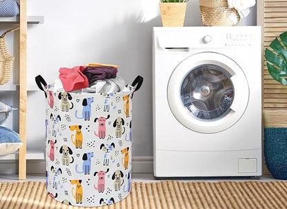 Round Dog Pattern Laundry Hamper Laundry Basket Storage Basket Organizer