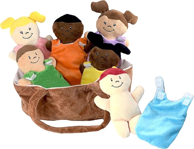 Basket of Babies Plush Baby Doll Set with Removable Clothing - Multicultural Diversity Baby Doll Toys for Boys and Girls with 6 Soft Baby Dolls, Interchangeable Clothing