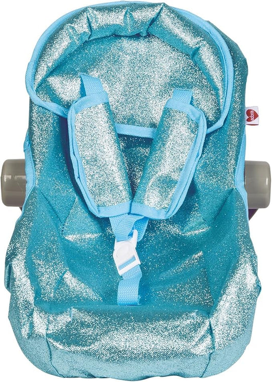 Adora Glam Sparkly & Glittery Aqua Car Seat Carrier, Baby Doll Car Seat That Fits up to 20" Dolls and Stuffed Animals 2+ -