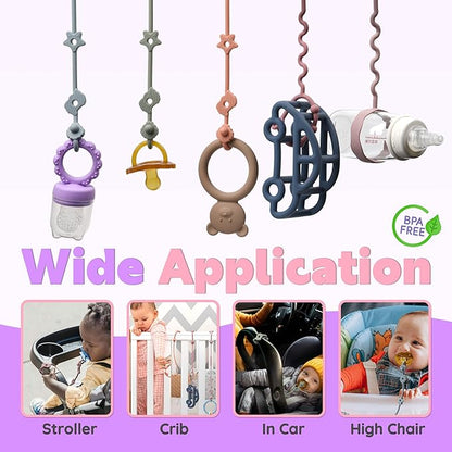 Toy Straps for Baby, 5pcs Food Grade Silicone Toy Holder
