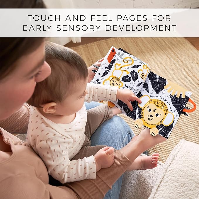 Soft Baby Book with Touch and Feel Pages - Cute Tummy Time Book for Babies 0-6 Months with Mirror & Crinkle Paper