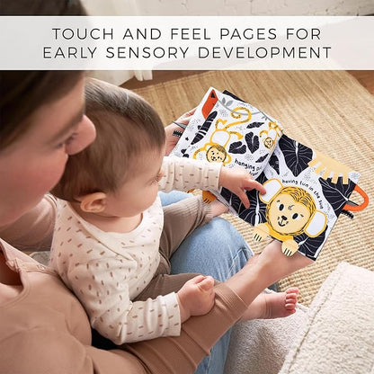 Soft Baby Book with Touch and Feel Pages - Cute Tummy Time Book for Babies 0-6 Months with Mirror & Crinkle Paper