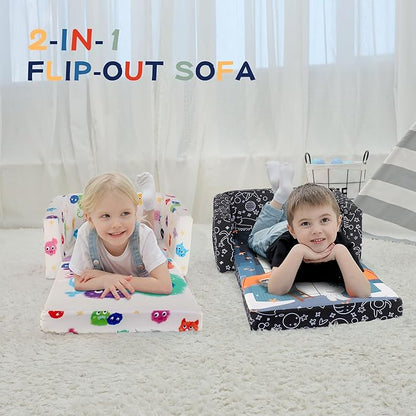 MallBest Kids Sofas Children's Sofa Bed Baby's Upholstered Couch Sleepover Chair Flipout Open Recliner (Black/Rocket)