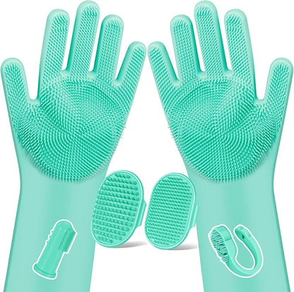 6PCS Pet Grooming Kit | Dog Washing Gloves | Dog Bath Brush | Dog Bath Gloves | Dog Shampoo Brush | Pet Grooming Gloves | Cat Bathing Supplies | Dog Bath Supplies (Green)