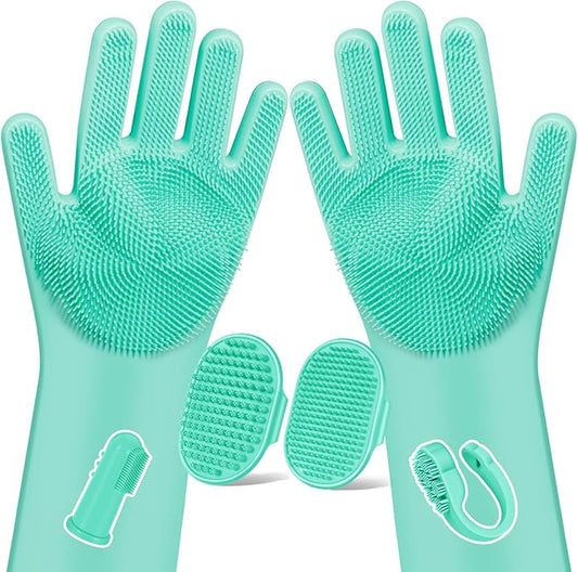 6PCS Pet Grooming Kit | Dog Washing Gloves | Dog Bath Brush | Dog Bath Gloves | Dog Shampoo Brush | Pet Grooming Gloves | Cat Bathing Supplies | Dog Bath Supplies (Green)