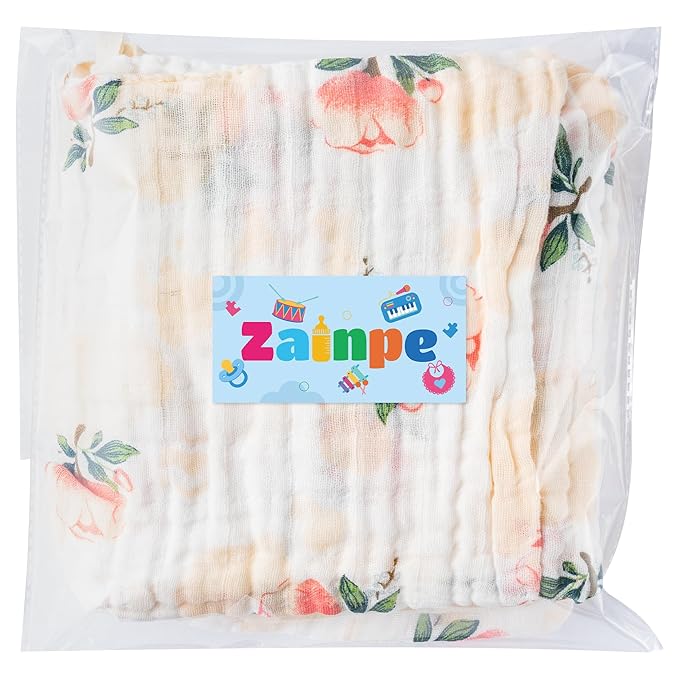 Zainpe 4Pcs Muslin Baby Hooded Towel & Washcloth Set Flowers 31.5 x 31.5 in