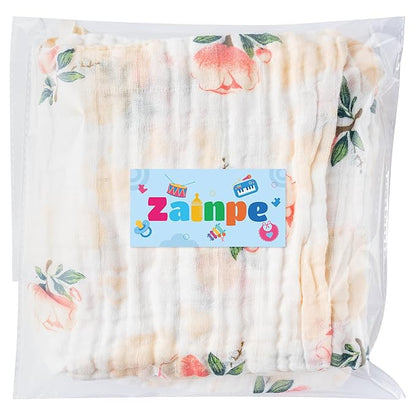Zainpe 4Pcs Muslin Baby Hooded Towel & Washcloth Set Flowers 31.5 x 31.5 in