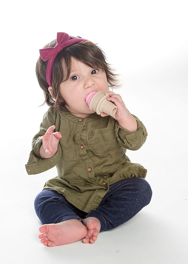 SweeTooth Ice Cream Cone Shaped Baby Teether - Pretty Pink