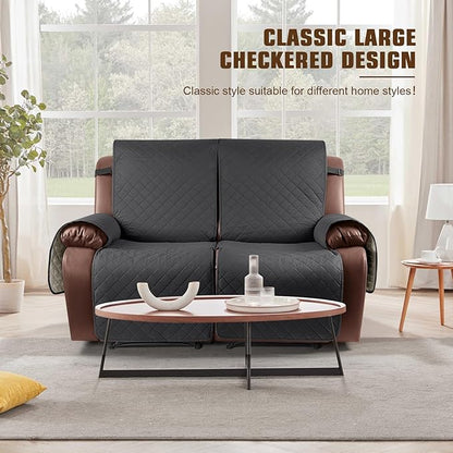 KinCam Waterproof Oversized Loveseat Recliner Cover, Non-Slip Reclining Couch Covers for 2 Seat, Recliner Sofa Cover Furniture Protector with Elastic Straps for Kids, Pets, Charcoal Gray