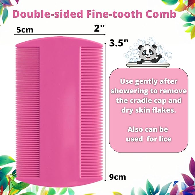 Cradle Cap Brush and Comb Set - Baby Sponge for Bathing Newborn Bath Essentials | Scalp Scrubber Treatment Set of 6 (Pink)