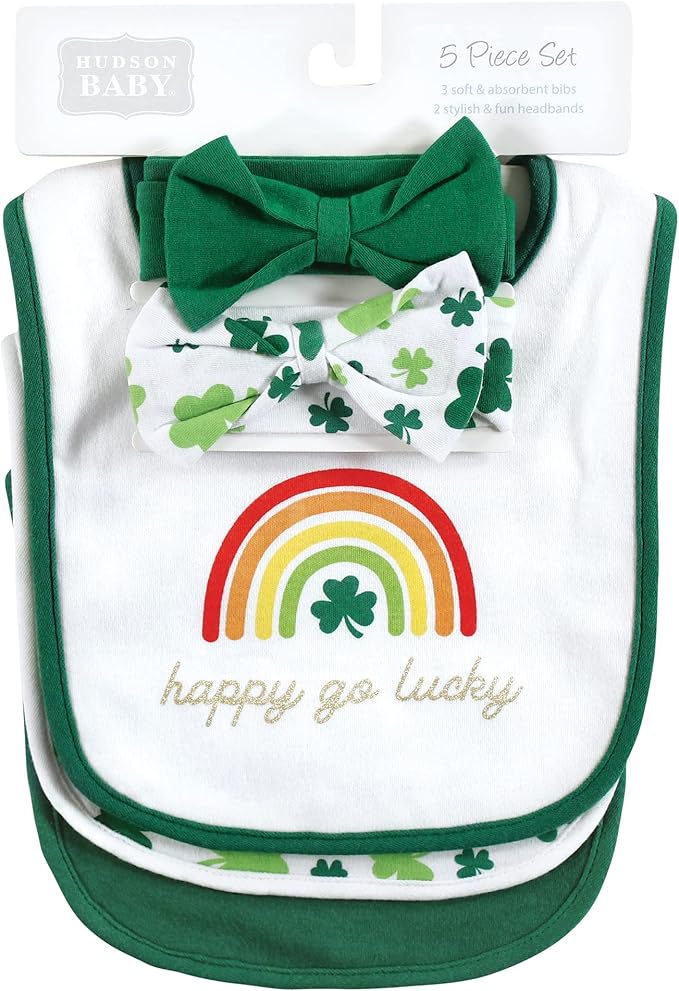 Hudson Baby Unisex BabyCotton Bib and Headband or Caps Set