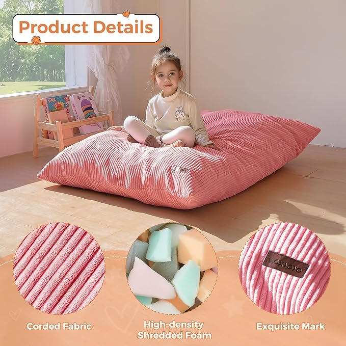 MAXYOYO 3 in 1 Kids Bean Bag Chair Bed, Convertible Chair Folds from Bean Bag to Lounger, Child Floor Sofa for Gaming, Reading, Floor Mattress with High-Density Foam Filling