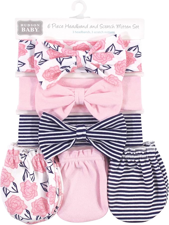 Hudson Baby Baby Girls' Cotton Headband and Scratch Mitten Set