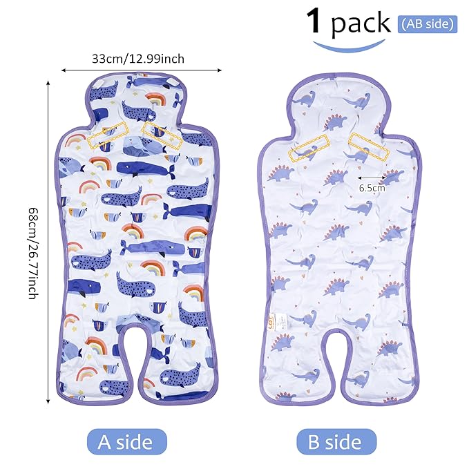 Gel Car Seat Cooler Pad,1 Pack Double Sides-Universal Baby Stroller Ice Cushion Mat,Summer Cooling Seat Liner,Multifunctional Suitable for Baby Dining Chair,Child Safety Seat(Whale + Blue Dinosaur)
