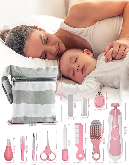 OTTOLIVES Baby Healthcare and Grooming Kit, 24 in 1 Baby Electric Nail Trimmer Set Newborn Nursery Health Care Set for Newborn Infant Toddlers Baby Boys Girls Kids Haircut Tools (0-3 Years+) (Pink)