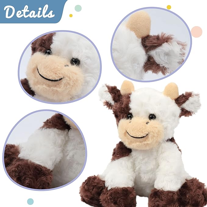 Hopearl Adorable Plush Cow Toy Floppy Dairy Cattle Soft Stuffed Animal Cute Birthday for Boys Girls Kids Toddlers, Brown 9''