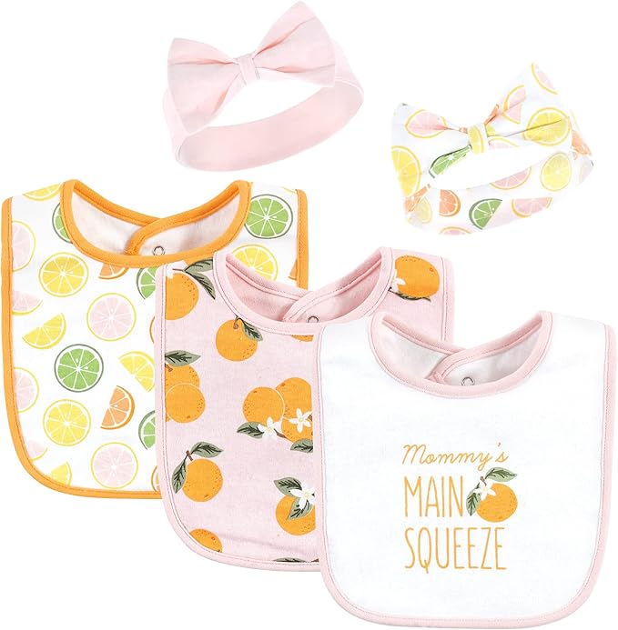 Hudson Baby Unisex BabyCotton Bib and Headband or Caps Set