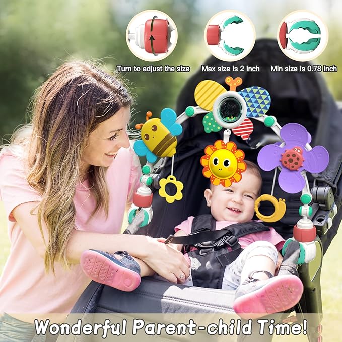 Adjustable Baby Stroller Arch Toys - Car Seat Toys Play Arch Crib Bassinet Toy Activity Arch with Fascinating Toy for Stimulating Baby's Senses Developing Motor Skills Infants Toddlers Gifts