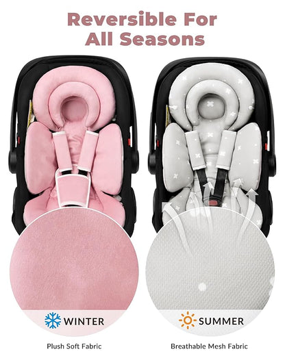 Infant Car Seat Insert with Extra Cushion for Preemie to Infants, Reversible Newborn Carseat Insert Head Support, Fits for Stroller, Baby Swing, Rocker, Bassinets, Pushchair (Pink)