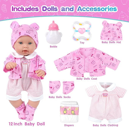 12 Inch Baby Doll Playset with Reborn Baby Dolls Clothes
