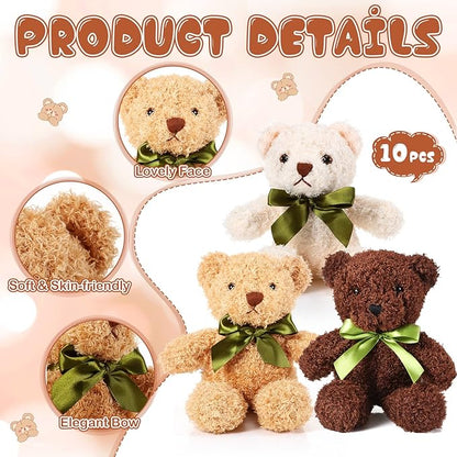 HyDren 6 Pcs Bears Bulk Stuffed Animal Small Bears Baby Shower Bears Plush Toys Employee Appreciation Easter Graduation Gifts(White, Brown