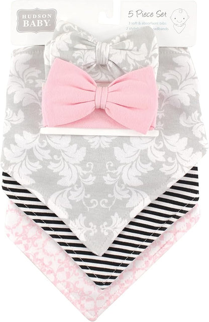 Hudson Baby Unisex BabyCotton Bib and Headband or Caps Set