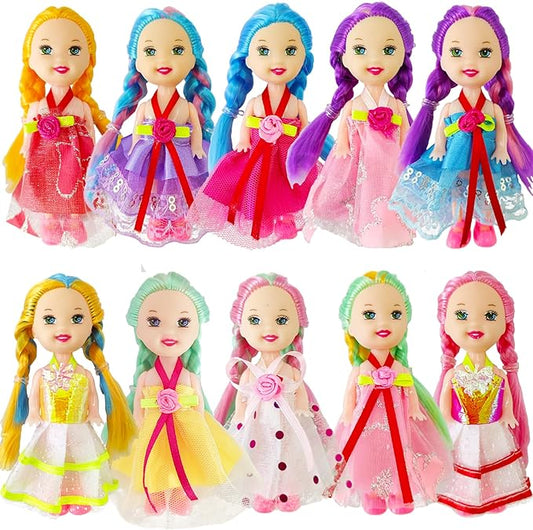 10 Sets of 4-Inch Mini Girl Dolls with Handmade Clothes