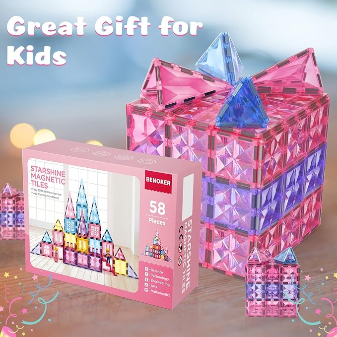 Princess Magnetic Tile Castle 3D Building Block Set - Sensory STEM Educational Building Toddler Kids Toys - Pink Magnetic Building Block with Doll Girl Birthday Gift for 3 4 5 6 7 8 Years Old