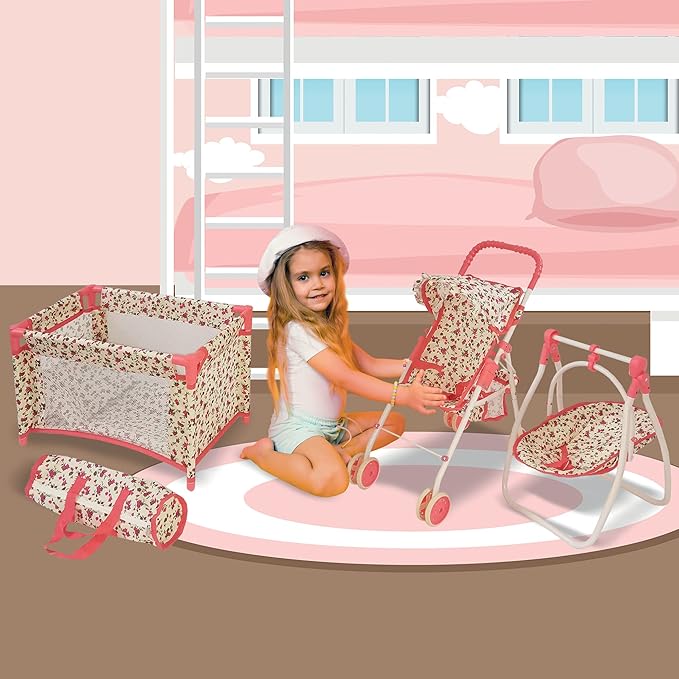 Baby Doll Accessories Set - 3-1 Baby Doll Furniture Set with Baby Doll Stroller, Baby Doll Crib 18” Doll 18" Dolls