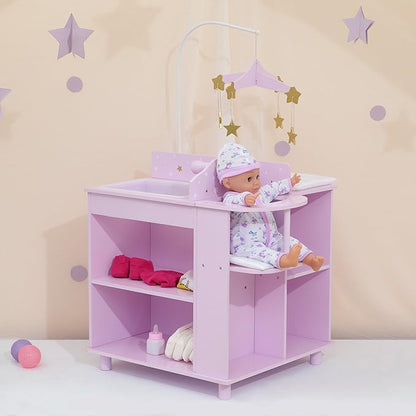 Olivia's Little World Baby Doll Changing Station with Built-in Baby Doll High Chair, Closet 18 Inch