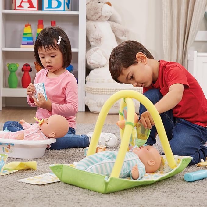 Melissa & Doug Mine to Love Twins Luke & Lucy 15” Light Skin-Tone Boy and Girl Baby Dolls with Rompers, Caps, Pacifiers - First Baby Dolls For Toddlers 18 Months And Up