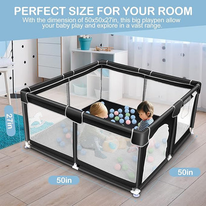 Tmsene Baby Playpen, Play Pens for Babies and Toddlers, Indoor & Outdoor Playard for Kids Activity Center, Sturdy Safety Baby Fence with Breathable Mesh, Black