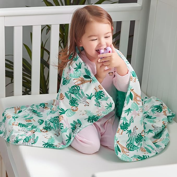 DaysU Silky Micro Soft Plush Baby Blankets for Boys with Print Animal Pattern and Soothing Raised Dots, Double Layer Bed Throws for Baby Crib 30x40 Inches