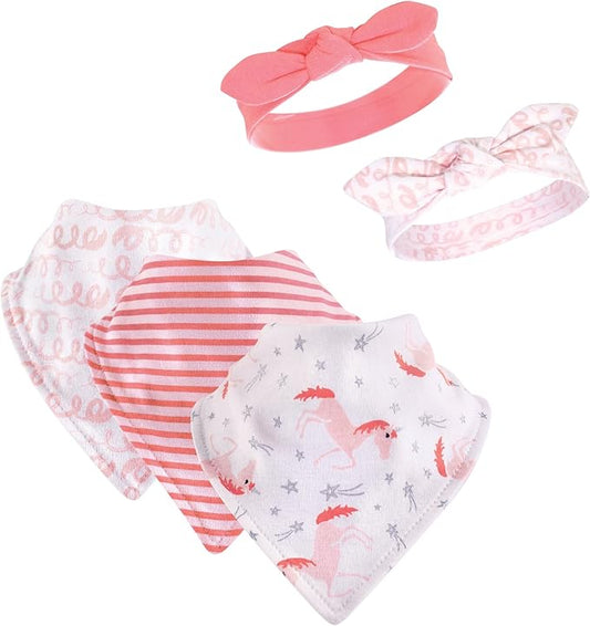 Hudson Baby Unisex BabyCotton Bib and Headband or Caps Set