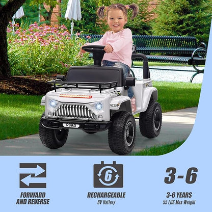 Hetoy 6V Ride On Car for Toddlers - Battery Powered Electric Car for Kids with Music, LED Light 4 Wheels 3-6 Years,