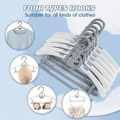 Baby Hangers 30 Pack Extendable Adjustable Kids Hangers - Stackable Kid Hangers,11-14 Inch Non-Slip Plastic Toddler Hangers for Baby Kids Children,Grey Bear Kids Clothes Hangers for Closet