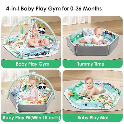 dearlomum 4-in-1 Tummy Time Mat,Baby Activity Play Mat 6 Infant 18 Ocean