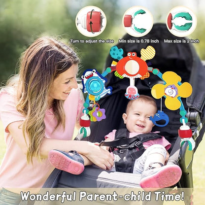 Adjustable Baby Stroller Arch Toys - Car Seat Toys Play Arch Crib Bassinet Toy Activity Arch with Fascinating Toy for Stimulating Baby's Senses Developing Motor Skills Infants Toddlers Gifts