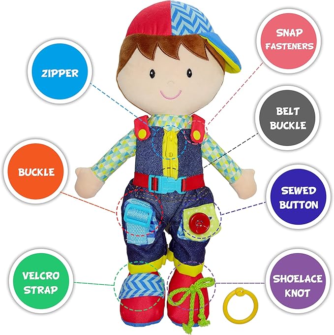 June Garden 15.5" Dressy Friends Lucas - Educational Stuffed Plush Doll for Kids and Toddlers 2 Years and Up