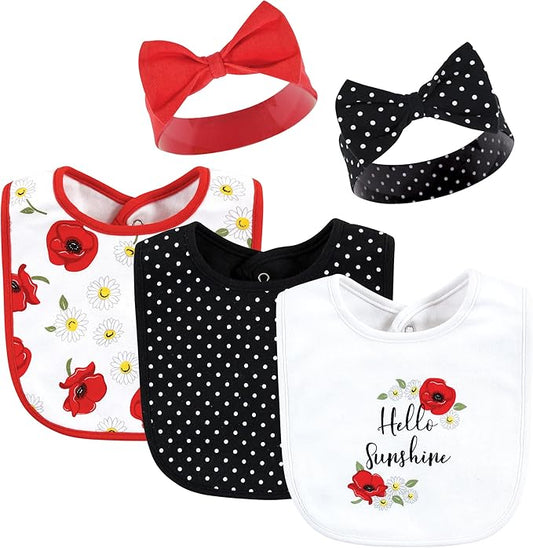 Hudson Baby Unisex BabyCotton Bib and Headband or Caps Set